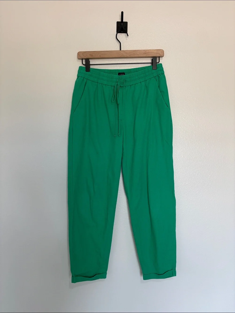 J. Crew Linen Cotton High Rise Elastic Waist Tapered Straight Pant Boho Green 4